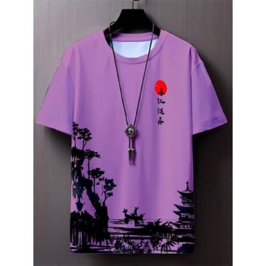 Imagem de Camiseta Oriental Masculino Japão Por Do Sol Premium - Fábrica, Lilás,