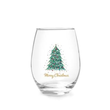 Imagem de Jogskeor Taça de vinho Merry Christmas, árvore de Natal de 425 g, taça de vinho sem haste, presente de Natal para mulheres, homens, família, amigos, pai, mãe para festa de casamento de Natal