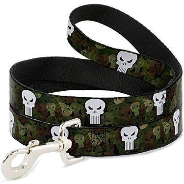 Imagem de Buckle-Down Coleira para animais de estimação – Logotipo do Justiceiro 4 empilhado/repetido camuflado oliva/branco – 1,2 m de comprimento – 2,5 cm de largura