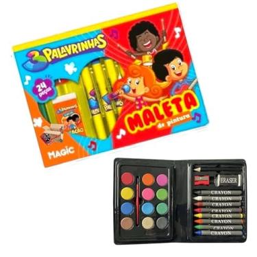 Imagem de KIT Escolar Infantil Maleta Estojo De Pintura - Canetinhas - Aquarela 24 Pçs (24Pç 3 Palav)
