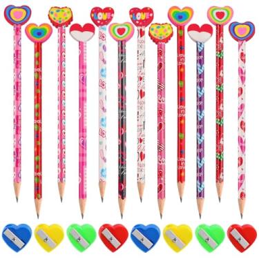 Imagem de Easywiny - Conjunto de Papelaria para o Dia dos Namorados: 180 Peças, Incluindo 120 Lápis com Borracha Gigante e 60 Apontadores, Ideal para Presentes de Festa e Sala de Aula