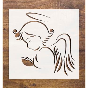 Imagem de Estêncil com logotipo Angel 14 x 14 cm, material de artes e artesanato, scrapbook para pintura de aerógrafo e mais estêncil reutilizável STENCILAIR