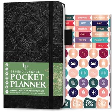 Imagem de Legend Planner Bolso – Diário e calendário de objetivos mensais e semanais sem data para produtividade, mini organizador de vida perfeito para bolsa, tamanho: 8,9 cm x 15,7 cm capa dura - preto