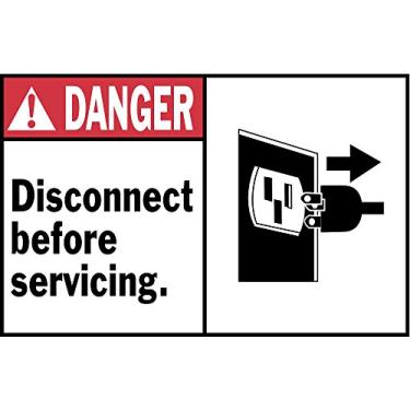 Imagem de Brady 86793 9,5 cm de altura, 12,7 cm de largura, B-302 poliéster de alto desempenho preto e vermelho sobre branco etiqueta de máquina e equipamento, legenda "Danger, Disconnect Before Servicing"