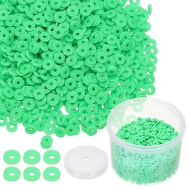 Imagem de PATIKIL Contas de argila, 3000 peças de contas heishi verdes 6 mm contas planas de argila de polímero pulseira da amizade kit DIY com cordão elástico para fabricação de colar de joias