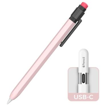 Imagem de TRONWIN Capa para Apple Pencil USB C, capa protetora de silicone com aderência perfeita, design clássico com clipe resistente compatível com Apple Pencil USB-c para iPad Pro (rosa)