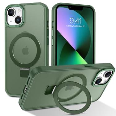 Imagem de Telaso Capa magnética para iPhone 13 Mini, compatível com Magsafe com suporte magnético para anel, capa protetora de TPU translúcida fosca traseira de grau militar para iPhone 13 Mini, verde