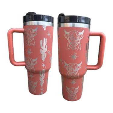 Imagem de Silva lining designing Copo com gravação ocidental de 1,134 g, copo com alça, copo de cowgirl, caneca country com alça (Rust-Highland cow(R))