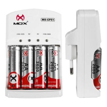 Imagem de Kit Carregador de Pilha + 4 Pilhas AA Recarregaveis 2A Microfone Camer