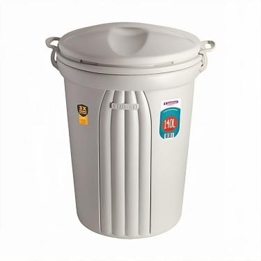 Imagem de Lixeira Plástica Grande 140 Litros Com Tampa Alças Cesto De Lixo Área Externa Bege - 295 Sanremo
