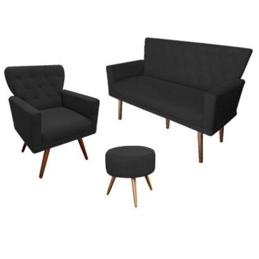 Imagem de Kit Namoradeira + 1 Poltrona Decorativa Aurora + Puff Redondo Suede Pr