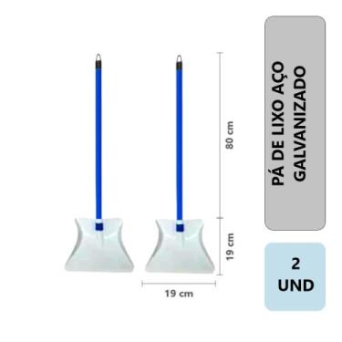 Imagem de 2 Unidades Pá De Lixo Multiuso Metal Aço Galvanizado Com Cabo Longo Re