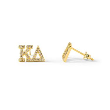 Imagem de Sorority Shop Brincos Kappa Delta — Brincos KD banhados a ouro 18 K, presentes Kappa Delta de longa duração para mulheres, Latão, Zircônia cúbica