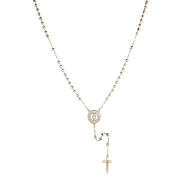 Imagem de HZMAN Colar com contas de rosário de Virgem Maria/São Bento, banhado a ouro 14K, delicado, religioso, Nossa Senhora de Guadalupe Jesus Crucifixo Cruz Y, colar de proteção cristã, joia presente para