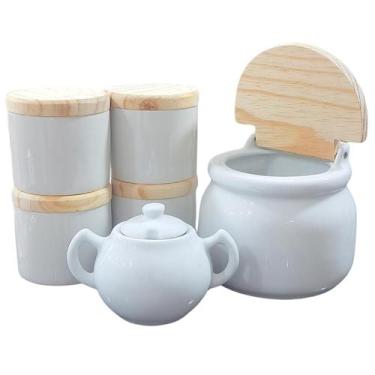 Imagem de Kit Cozinha - Saleiro 1kg + kit 4 porta condimentos 250ml + Açucareiro