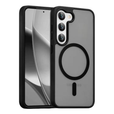 Imagem de RALEAVO Capa magnética forte para Samsung Galaxy S23 [compatível com Magsafe] Capa protetora fina à prova de choque para celular S23 com traseira rígida translúcida, preta