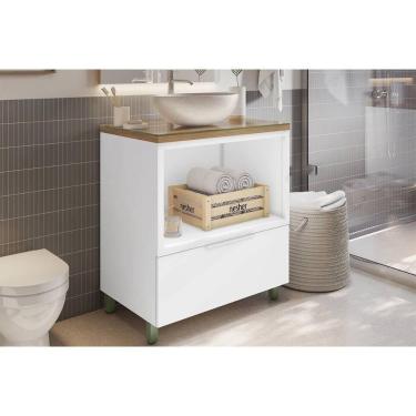 Imagem de Bancada De Banheiro Balcão Marquesa C- 1 Gaveta E 1 Nicho 80cm Branca-nature - Nesher