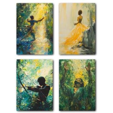 Imagem de Kit 04 quadros decorativos Logunedé, Oxum, Oxóssi e Ossaim / Umbanda e