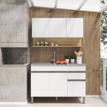 Imagem de Kit Balcão de Pia sem tampo e Aereo 120 cm 6 Portas 1 Gaveta Line - Ki