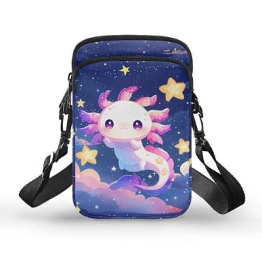 Imagem de BYCHECAR Bolsa tiracolo esportiva de viagem casual para crianças e adolescentes, Axolotl Galaxy 2, One Size