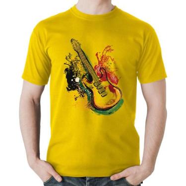 Imagem de Camiseta Algodão Guitarra Reggae - Foca na Moda, Amarelo, P