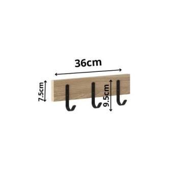Imagem de Cabideiro de Madeira Simples Nogueira com 3 Ganchos Pretos Pequenos - 