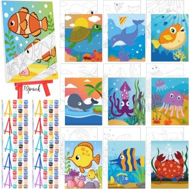 Imagem de Blosssound 10 conjuntos de pintura em tela pré-impressa pré-desenhada com kits de cavalete 12,7 cm x 18 cm painéis de pintura de contorno para iniciantes, projetos de artesanato DIY, decorações de