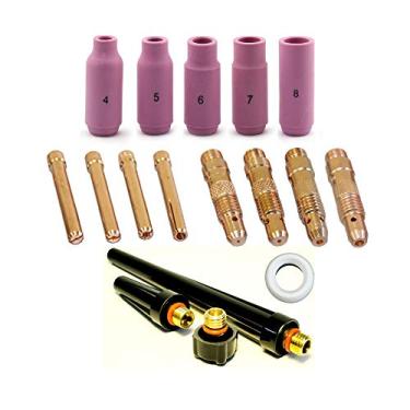 Imagem de WeldingCity Kit de acessórios de soldagem TIG (.101.6 cm-1/40.6 cm-3/81.3 cm-1/20.3 cm) Collett-Collet Body-Ceramic Cup-Gasket-Back Cap para Torch 17, 18 e 26 Series Lincoln Miller Hobart ESAB