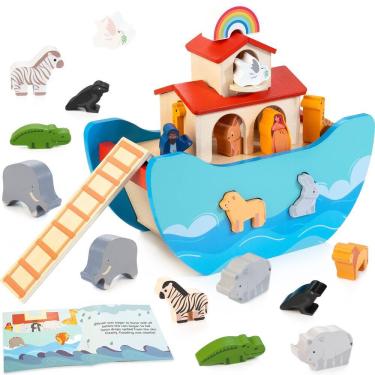 Imagem de Conjunto de brinquedos de madeira Noah`s Ark Toy JUSTWOOD com mais de 1 ano