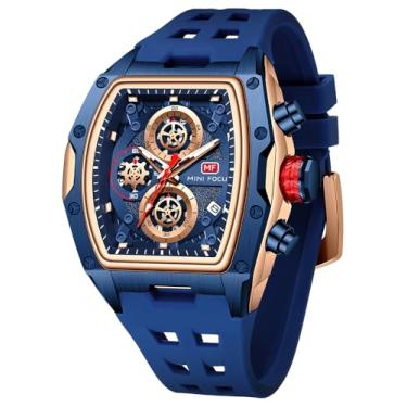 Imagem de YUNSML Relógios masculinos modernos, esportivos, luxuosos, tonneau, cronógrafo, à prova d'água, para negócios, trabalho, mostrador quadrado, relógio de pulso analógico luminoso, calendário masculino,