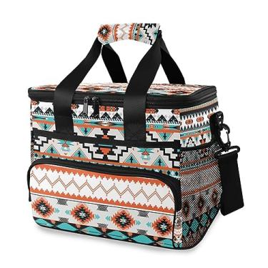 Imagem de Bolsa térmica com design asteca, térmica, macia, 24 latas, bolsa de piquenique, grande, à prova de vazamento, lancheira para praia, supermercado, acampamento, viagem, carro, homens e mulheres