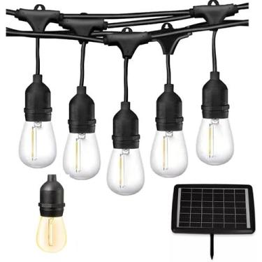 Imagem de Varal Solar 20 Lampadas 12 Metros Placa Solar LED Filamento Cordao Luz
