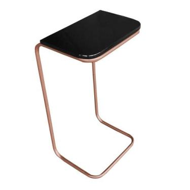 Imagem de Mesa Lateral Tampo Preto P/ Sofá Base Metálica bronze - DROSSI