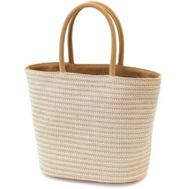 Imagem de BBORGDC Bolsa feminina de palha amarela feita à mão - Bolsa de praia tecida com design original, perfeita para férias, viagens, uso diário, lancheira, Dc-amarelo