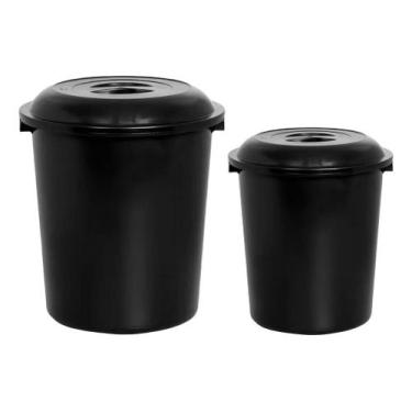 Imagem de 2 Cesto De Lixo Lixeira Fechada Preto 97 E 53 Litros Plasnew, Preto