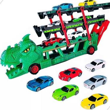 Imagem de Brinquedo Caminhão Carreta Dobravél Dinossauro Com 6 Carrinhos - Toys