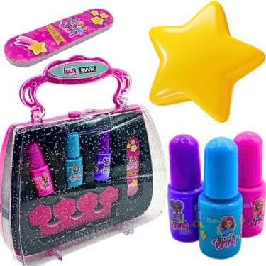Imagem de Kit brinquedo manicure infantil pedicure salão de beleza faz de conta estojo com glitter brilhante esmalte para unha presente dia das crianças aniversário menina 4 anos natal