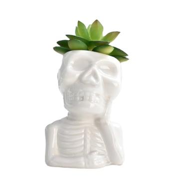 Imagem de Vasos pequenos para suculentas com orifícios de drenagem, vasos de cerâmica para jardim interno/externo, mini vasos de flores em forma de crânio para decoração de casa e decoração de mesa de