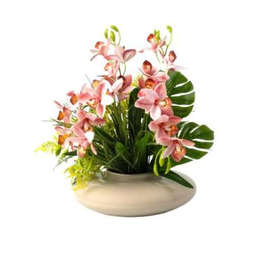 Imagem de Arranjo Orquídea Artificial Cymbimdium Flor Realista Decorativa - Flor