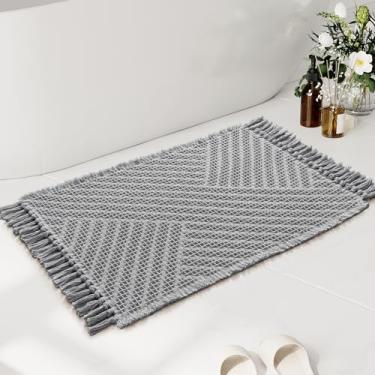 Imagem de H.VERSAILTEX Tapete de banheiro waffle super absorvente boho tapete de banho antiderrapante para banheiro lavável na máquina tapetes de banheiro rápido com borlas, 61 cm x 91 cm, pomba