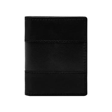 Imagem de Fossil Carteira masculina de couro minimalista dobrável com bolso frontal, Everett Preto, One Size