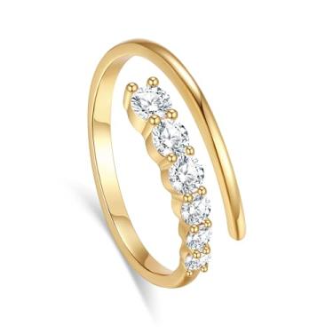 Imagem de GLOQUAT Anéis de ouro 18 K aberto eternidade para mulheres meninas CZ pedras ouro fino anel empilhável diamante simulado eternidade bonito meio pavimentação anéis declaração delicada eternidade 5/6/7/8/9/10, 9, Vidro, Zircônia cúbica