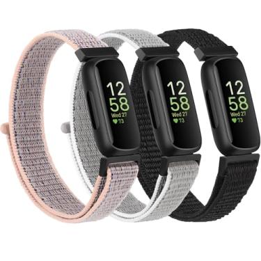 Imagem de Pacote com 3 pulseiras de nylon compatíveis com Fitbit Inspire 3, mulheres e homens, pulseiras de substituição para smartwatch Fitbit Inspire 3 (preto/areia rosa/concha do mar)