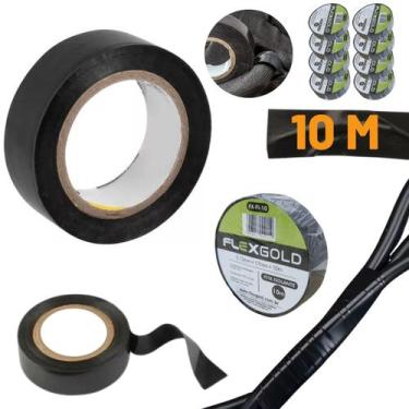 Imagem de Fita Isolante Lisa Adesiva 17mm Kit 10 Rolos Preto 10 Metros - FLEX GO