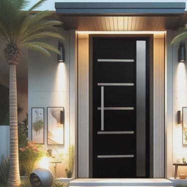 Imagem de Porta Pivotante Solara Alumínio com Visor Puxador Barra Chata 210 X 100 Lado Esquerdo Preto