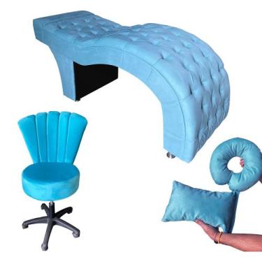 Imagem de Kit Maca M1 60 + Mocho Pétala + Kit Almofadas - In9 Decor, Veludo Azul