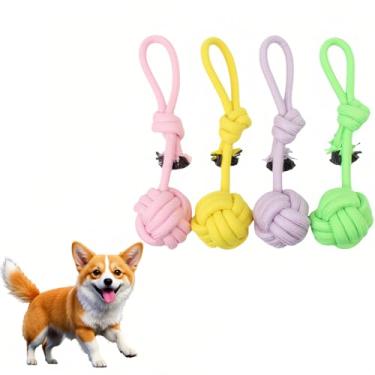 Imagem de CandyColor Brinquedo de corda de mastigar para cães e gatos – Brinquedo dental não tóxico de 30 cm para filhotes e gatinhos, corda de algodão macaron arco-íris durável – brinquedo interativo