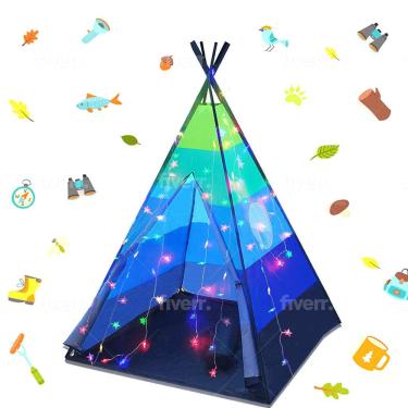 Imagem de Tenda de jogos para crianças Teepee LimitlessFunn com luzes estelares e estojo