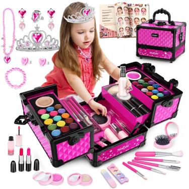 Imagem de Kit de maquiagem Hollyhi 65 peças infantis para meninas de 3 a 12 anos com estojo
