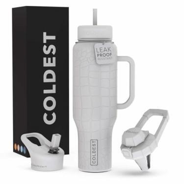 Imagem de Copo Coldest com alça e canudo - Copo isolado 100% à prova de vazamento com tampa e canudo (3 tampas) - Copos de aço inoxidável para mulheres e homens - Base compatível com porta-copos, 1,304 g